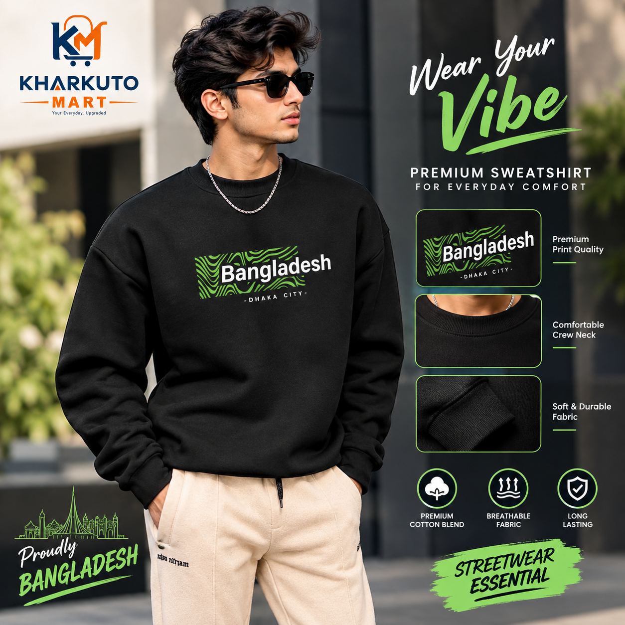 🔥 NEW ARRIVAL: Bangladesh "Dhaka City" Premium Black Sweatshirt 🔥