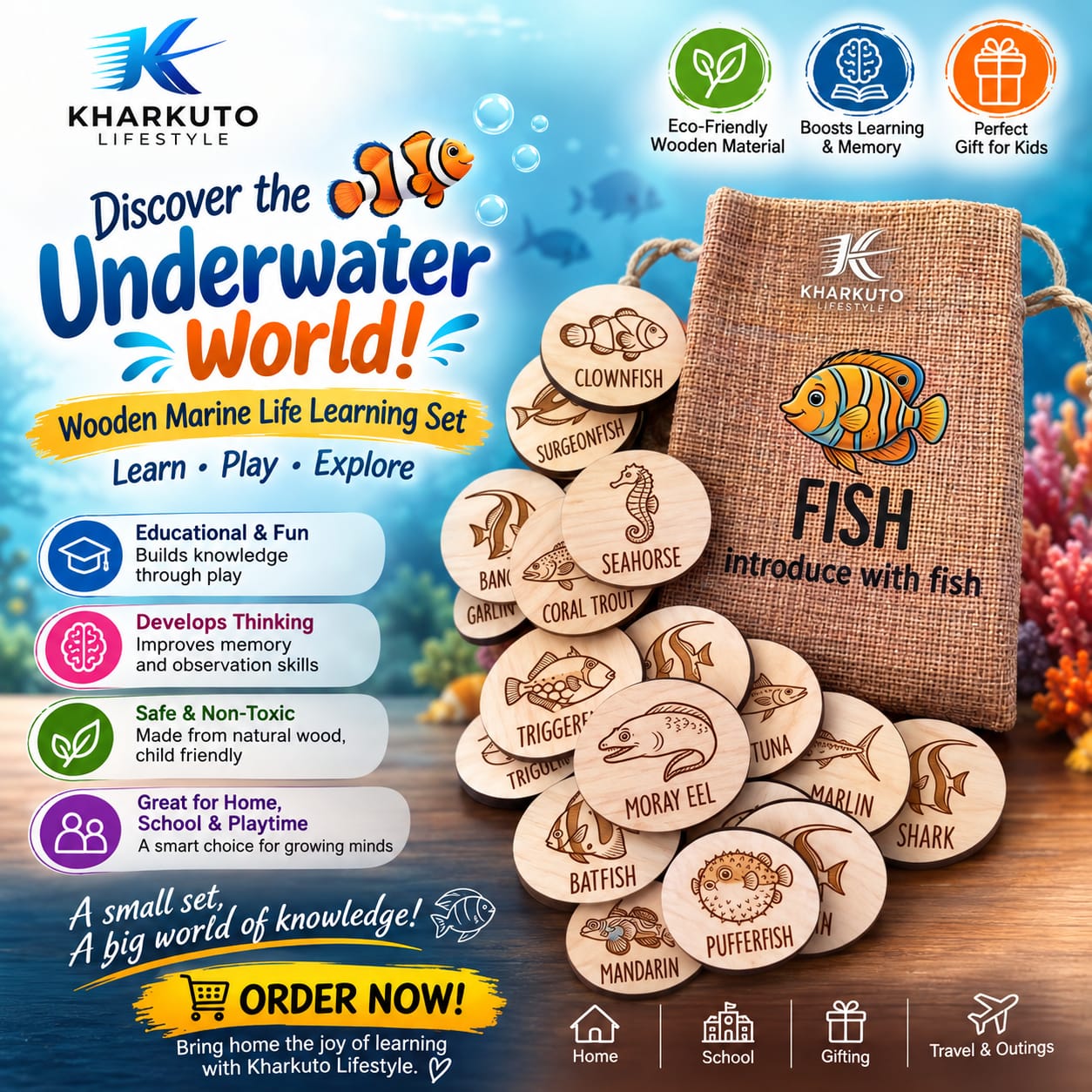 Wooden Marine Life Learning Set!